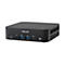 Schwarzer Asus Mini-PC mit USB-Anschlüssen, Kopfhörerbuchse und Power-Taste auf der Vorderseite.
