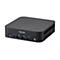Schwarzer Asus Mini-PC vor weißem Hintergrund mit frontseitigen USB-Anschlüssen, Audiobuchse und Einschalttaste.