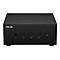Schwarzer Mini-PC mit ASUS-Logo, Frontansicht, mit AnschlÃ¼ssen und Power-Button.