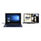 Ein dunkelblaues ASUS Zenbook Laptop ist mit einem ASUS Portable Monitor verbunden, auf dem ein Mann mit Aktenkoffer zu sehen ist.