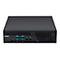 Schwarzer ASUS Mini-PC, Frontansicht: USB-Ports, Audioanschlüsse und Logo.