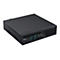 Schwarzer Mini-PC mit USB-Anschlüssen und ASUS-Logo. Auf weißem Hintergrund.