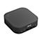 Ein schwarzer ASUS NUC Mini-PC, Draufsicht. Das Gehäuse ist quadratisch mit abgerundeten Ecken und einer strukturierten Oberfläche. Auf der Oberseite befindet sich ein Fingerabdrucksensor.