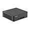 Ein schwarzer ASUS Mini-PC, auf weißem Hintergrund, mit USB-Anschlüssen.