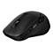 Schwarze kabellose ASUS Gaming-Maus mit Daumenrad und weiteren Tasten auf weißem Hintergrund.