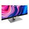 Nahaufnahme eines ASUS-Monitors mit abstraktem Hintergrund. Der graue StandfuÃŸ und das schwarze Display sind deutlich zu erkennen.
