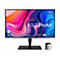 Ein 32-Zoll-ASUS ProArt-Monitor mit 120Hz und farbenfroher Grafik. Unten rechts befindet sich ein Kalibrierungsgerät.
