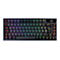 Schwarze ROG-Gaming-Tastatur mit RGB-Beleuchtung und deutschem QWERTZ-Layout auf weißem Hintergrund.