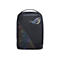 Schwarzer ROG Gaming-Rucksack mit schillerndem Logo und grafischem Muster auf der Vorderseite.