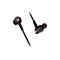 Schwarze In-Ear-Kopfhörer mit pinkfarbenem Logo. Ein Ohrstöpsel ist im Detail dargestellt.