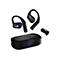 Schwarze Gaming-In-Ear-Kopfhörer mit Ohrbügeln, Ladecase und kleinem USB-C-Adapter vor weißem Hintergrund.
