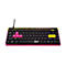Kompakte Gaming-Tastatur mit schwarzem Gehäuse, pinken Akzenten und individuellen Gaming-Tasten.