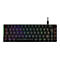 Schwarze, kompakte mechanische Gaming-Tastatur mit RGB-Beleuchtung und deutschem Tastenlayout auf weißem Hintergrund.