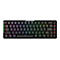 Schwarze, kompakte Gaming-Tastatur von ASUS ROG mit RGB-Beleuchtung auf weißem Hintergrund.