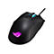 Schwarze Gaming-Maus mit pinkfarbenem Logo und blauen Lichtelementen.