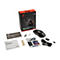 Schwarze ROG Gladius III Wireless Gaming-Maus mit Zubehör auf weißem Hintergrund, einschließlich Box und Kabeln.