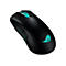 Souris de jeu noire avec molette de dÃ©filement turquoise et logo sur fond blanc.
