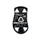 Vue du dessous d'une souris de jeu noire. Le texte ROG Gladius III est visible.