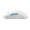 Souris de jeu blanche avec boutons et accents bleus.