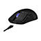 Schwarze Gaming-Maus mit Carbonfaser-Design und USB-C-Anschluss. Blaue Leuchte zwischen den Maustasten, Kabel angeschlossen.