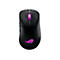 Schwarze Gaming-Maus mit pinkfarbener Beleuchtung und ROG-Logo. Auf weißem Hintergrund.