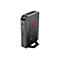 Ein grauer ROG NUC Mini-PC in kantigem Design, mit roten Akzenten und dem ROG-Logo.