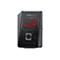 Schwarzes ROG NUC PC-Gehäuse, leuchtendes rotes ROG-Logo, „Republic of Gamers“ und „For Those Who Dare“ Schriftzüge.