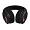 Schwarzes Gaming-Headset, ROG-Logo leuchtet pink. Auf der Innenseite des Bügels steht Text.