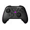 Schwarzer Gaming-Controller mit beleuchtetem ROG-Logo, gemustertem Gehäuse und ergonomischem Layout vor weißem Hintergrund.