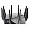 Schwarzer Router mit Antennen und Logo. Seitlich Ports und Knöpfe: WPS, Wifi, Boost. Grauer Hintergrund.