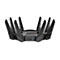 Schwarzer WLAN-Router mit acht Antennen auf weiÃŸem Hintergrund. RÃ¼ckseite mit AnschlÃ¼ssen.