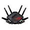 Schwarzer Router mit Antennen. Rotes ROG-Logo. Oben und unten sind LÃ¼ftungsschlitze. Die Antennen sind verstellbar.