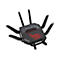 Schwarzer Gaming-Router ASUS ROG mit acht abstehenden Antennen und rotem leuchtendem ROG-Logo auf der Oberseite.