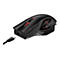 Schwarze Gaming-Maus mit roten Akzenten und Kabel, weißer Hintergrund.