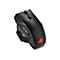 Souris de jeu noire avec des accents violets et un logo rouge. Sur fond blanc.