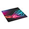 Rechteckiges Mauspad mit farbigen Neon-Design. ROG-Logo oben links.