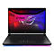 Schwarzer Laptop, ROG Strix-Logo, farbiges Display.