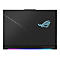 Schwarzes Laptop-Oberteil mit leuchtendem ROG-Logo und diagonaler Musterung, unten RGB-Beleuchtung.