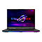 Schwarzer Laptop mit bunten Lichteffekten, Display mit ROG STRIX Logo. Tastatur, Anschlüsse, Displayrahmen erkennbar.