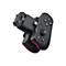 Schwarzer Gamecontroller mit Knöpfen, Analog-Stick und beleuchteten Kanten, schräg von oben aufgenommen.