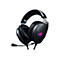 Schwarzes Gaming-Headset mit Mikrofon auf weißem Hintergrund. Das Headset hat ein beleuchtetes ROG-Logo.