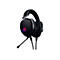 Schwarzes Gaming-Headset mit Mikrofon, ROG-Logo. Details: Ohrmuscheln, BÃ¼gel, Kabel.