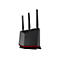 Routeur noir avec trois antennes, dessous rouge et logo ASUS.