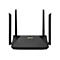Un routeur sans fil noir avec quatre antennes, sur fond blanc. La marque ASUS est visible au milieu en haut.