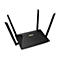 Ein schwarzer ASUS-Router mit vier Antennen, vor weißem Hintergrund. Auf der Oberseite ist das ASUS-Logo sichtbar.