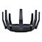 Draufsicht auf einen schwarzen Router mit neun Antennen, weiÃŸer Hintergrund.