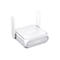 Ein kompakter, weißer ASUS WLAN-Router mit zwei Antennen vor weißem Hintergrund.
