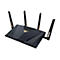 Schwarzer Router mit vier Antennen und goldenen Akzenten, ASUS Logo.