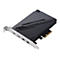Schwarze ASUS ThunderboltEX 4 Erweiterungskarte mit Anschlüssen für USB-C und Mini DisplayPort vor weißem Hintergrund.