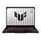 Schwarzes Asus TUF Gaming-Notebook mit beleuchteter Tastatur und markantem Logo auf dem Bildschirm.
